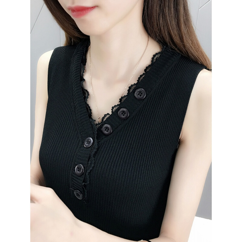 波迷娜（BOMINA)心机小吊带美背夏季性感百搭性感领蕾丝无袖冰丝针织背心女2021春夏新款内搭吊带打底衫上衣