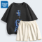 真维斯夏季套装女外穿运动华夫格短裤2022新款纯棉短袖休闲两件套