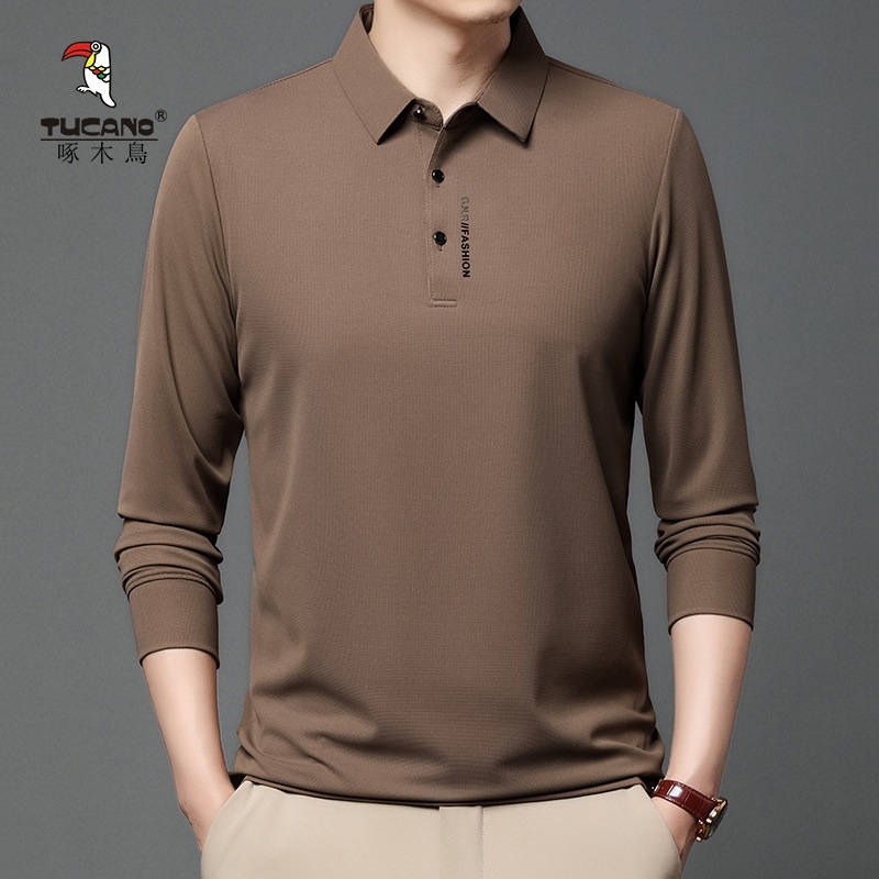 啄木鸟夏季短袖polo衫男新款华夫格卫衣商务休闲t恤中年爸爸上衣高清大图
