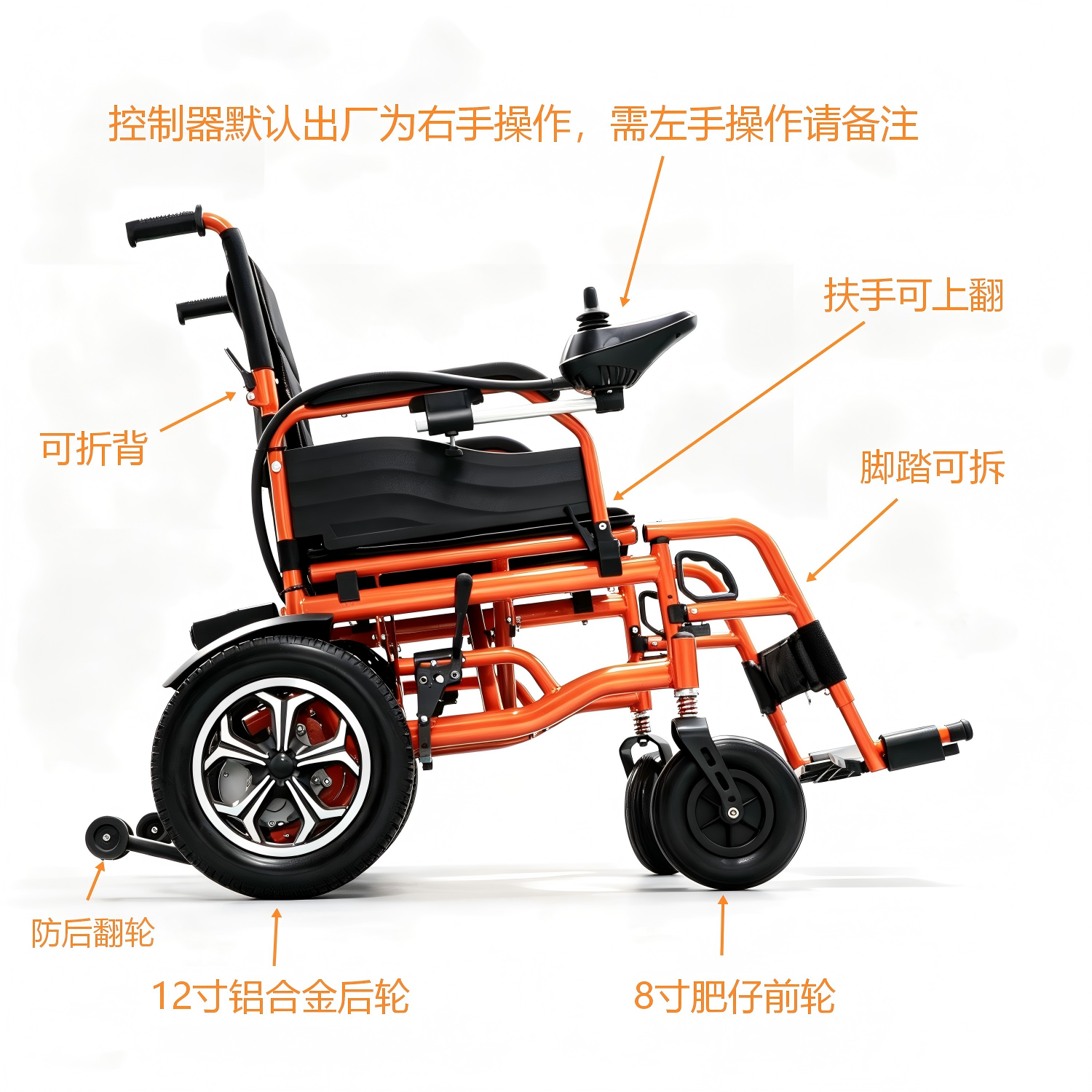 三彩 低座电动轮椅黑色车架\座高45CM+20A铅酸+续航约25KM(适合身高165CM以下)高清大图