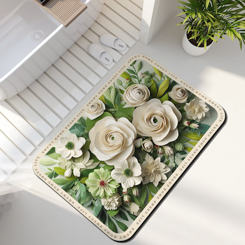 [补贴10%]40*50cm[急速吸水] 清新小雏菊硅藻泥地垫3D立体家用浴室防滑垫卫生间速干软吸水脚垫高清大图