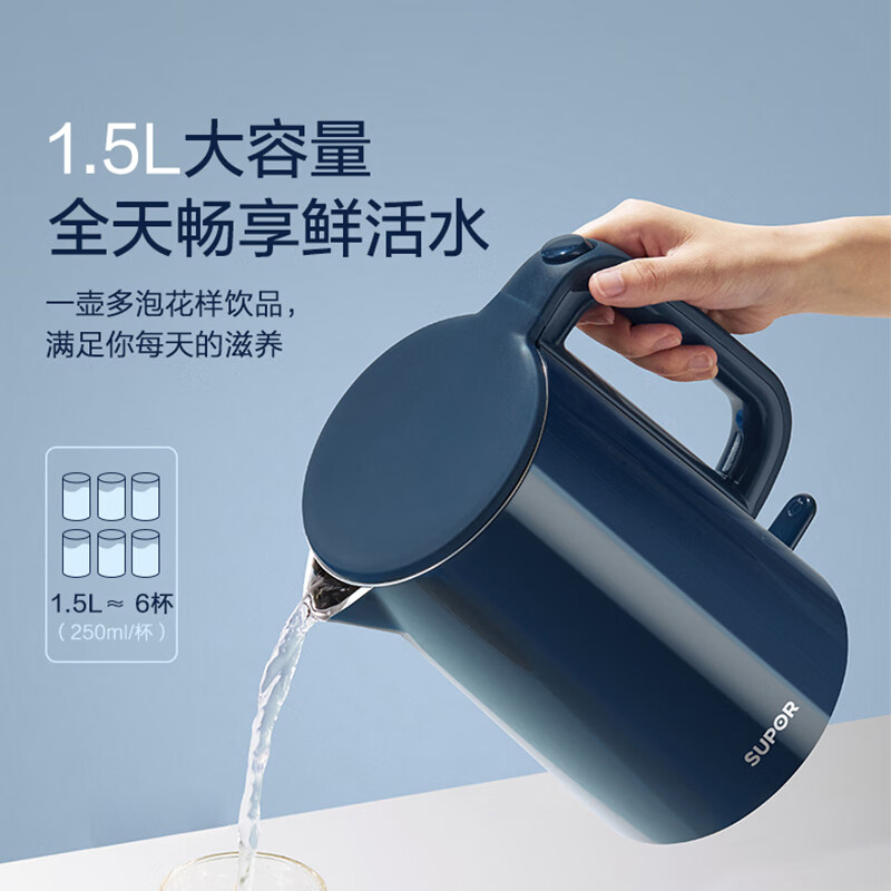 苏泊尔SUPOR 15升大容量金属管加热电水壶SW-15T101C进口温控器快速烧水塑料机身高清大图