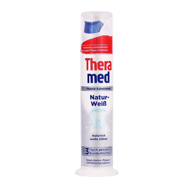 德国原装进口汉高Theramed汉高牙膏泰瑞美站立式按压牙膏100ml 去垢亮白(银色)