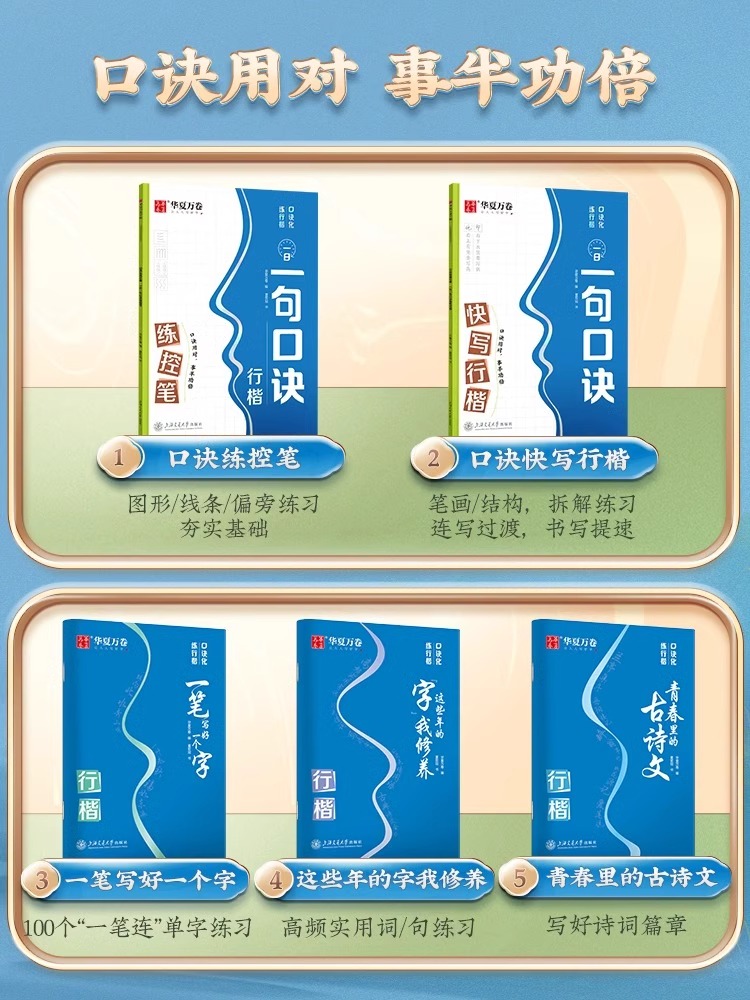 [全套攻略]行楷5本套(赠中性笔套装+消字笔) [正版]口诀化练行楷控笔训练字帖一笔写好一个字这些年的字我修养青春里的古高清大图