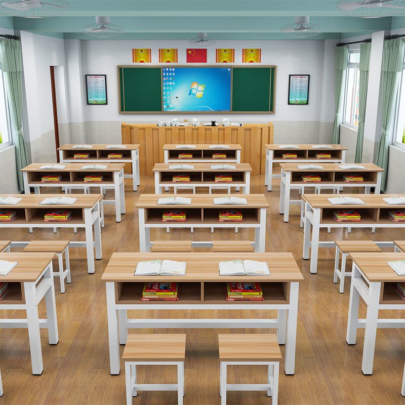 艺可恩儿童小学生双人课桌椅简易学校教室培训桌辅导班补习班写字桌双层图片