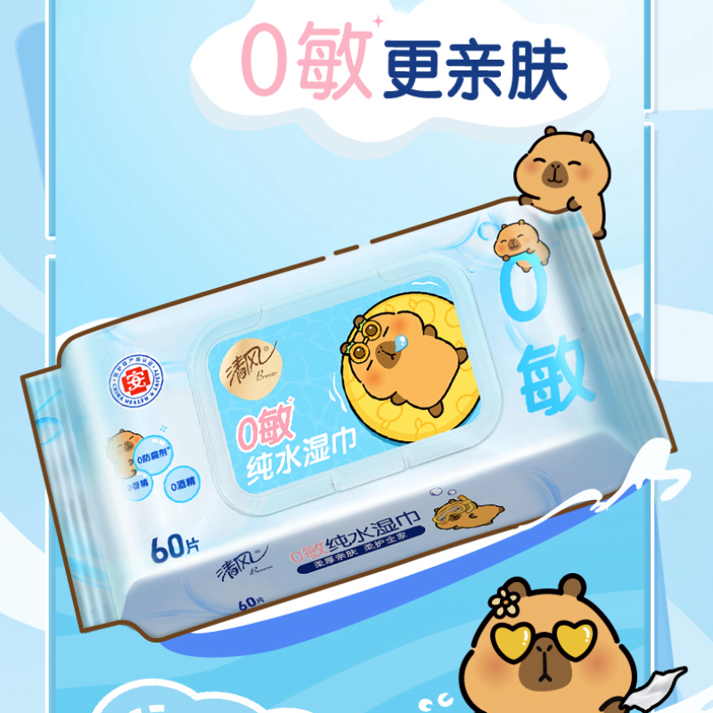 清风纯水1层60片/包*1*5湿纸巾 BWB60CE2 单位:箱