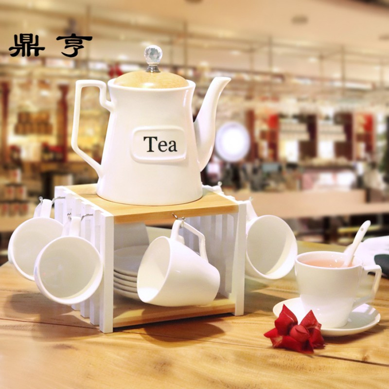 鼎亨欧式陶瓷家用茶具套装整套简约现代客厅北欧骨瓷茶壶茶杯带架