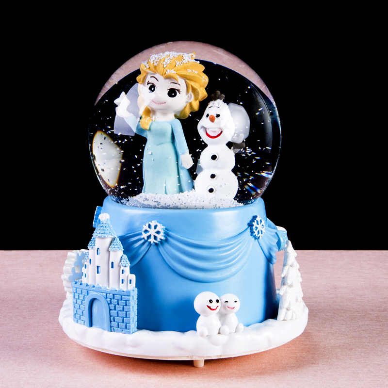 情人节水晶球旋转音乐盒八音盒雪花女孩儿童美人鱼公主女生日三维工匠