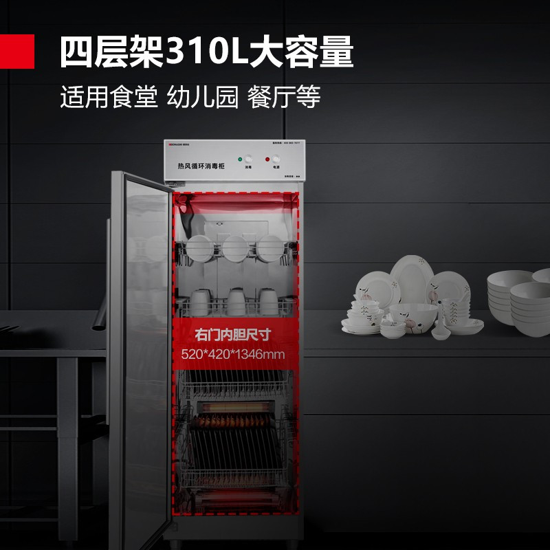 德玛仕(DEMASHI)热风循环消毒柜 商用全不锈钢立式高温厨房餐厅食堂酒店大容量碗筷餐具消毒碗柜RTD380B-2