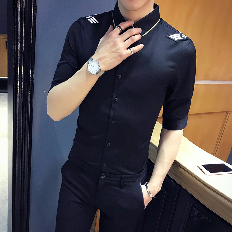 2018短袖衬衫男修身韩版夏款青少年KTV空少制服夜店气质帅气个性
