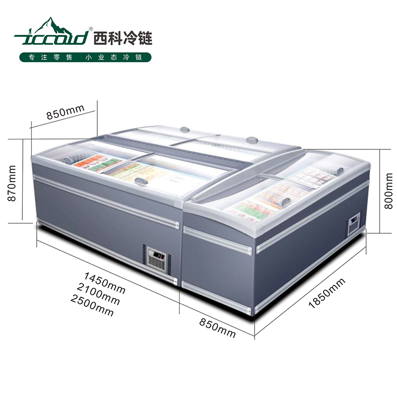 西科ZCD-E185S 端头柜 大容量 大型商场组合岛柜透明玻璃卧式展示柜 海鲜柜 速冻食品冷柜