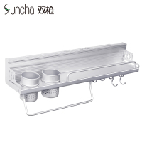 双枪(Suncha)厨具免打孔置物架 50cm加厚厨房挂件太空铝金属银色壁挂刀架调料架杂物收纳厨卫五金套PJ4500-1