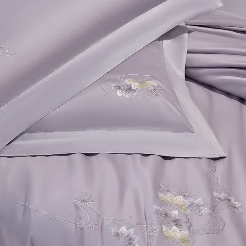 水星家纺床品四件套200*230cmDH黛影松痕-S04抗菌系列长绒棉高清大图