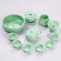 简约青瓷功夫茶具套装家用整小茶杯鲤鱼茶碗陶瓷茶壶盖碗生活日用家庭清洁生活日用家居器皿水具/水杯茶具水