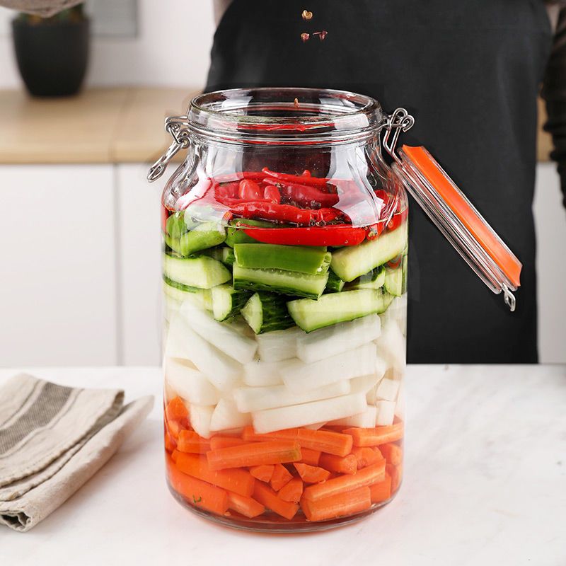 泡菜坛子加厚玻璃密封家用腌菜坛子透明腌制罐咸菜缸腌蛋空瓶子圆形