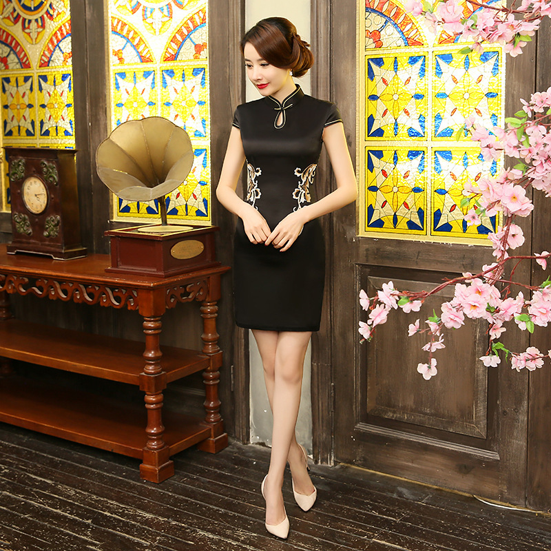 旗袍短款夏季新款少女时尚优雅复古中式日常表演旗袍裙女
