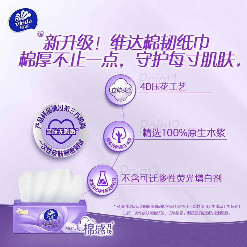 维达棉韧立体美4D压花抽纸3层M码100抽20包 家用实惠装餐巾纸面巾纸卫生纸纸巾-新旧混发高清大图