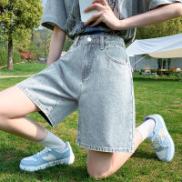 夏季牛仔中裤女基础休闲百搭阔腿裤时尚浅蓝色阔腿牛仔中短裤女_566226 29 统一颜色