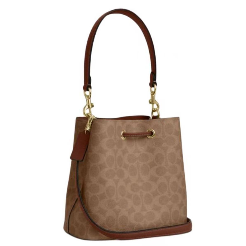 COACH蔻驰女包 Rowan 22 品牌徽标经典 皮革 水桶包手提包 小号 女款 棕色CBH07-IMXHE高清大图