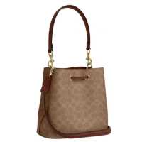 COACH蔻驰女包 Rowan 22 品牌徽标经典 皮革 水桶包手提包 小号 女款 棕色CBH07-IMXHE