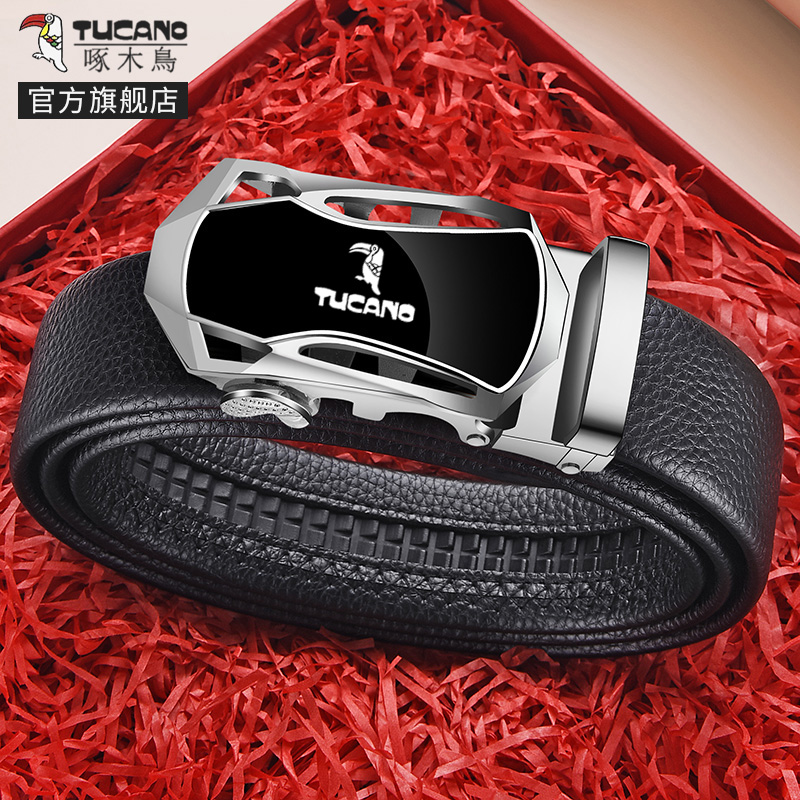 啄木鸟皮带男真皮2025新款自动扣腰带年轻人潮牛皮男士商务裤腰带高清大图