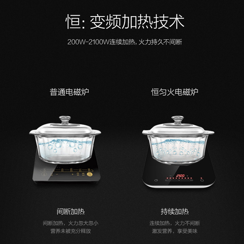 美的(Midea)电磁炉 WH2128 恒匀火 9档 整版智能滑动触摸2100W大火力微晶面板大线盘 (赠慕斯汤锅)