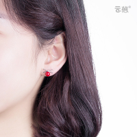 时尚S925纯银耳钉女生红色珍珠蝴蝶结防过敏耳饰甜美气质耳环生日送女朋友七夕情人节礼物