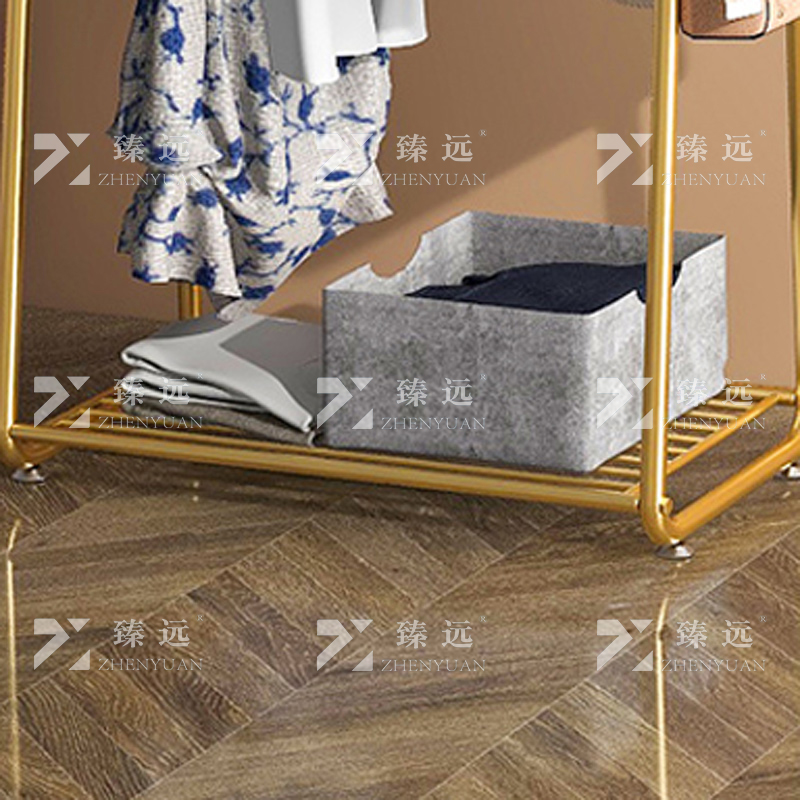 臻远 ZY4080143简约铁艺衣帽架落地衣架多功能挂衣服架子 金色80高清大图
