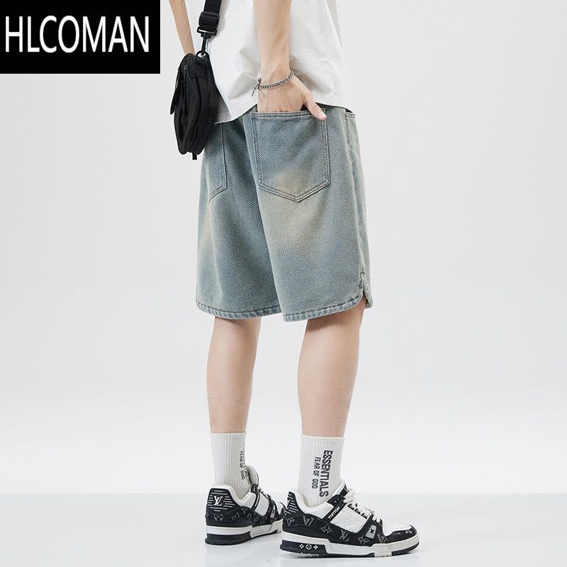 HLCOMAN夏季薄款星空纹牛仔短裤男款潮牌2024新款直筒宽松休闲五分中裤子图片