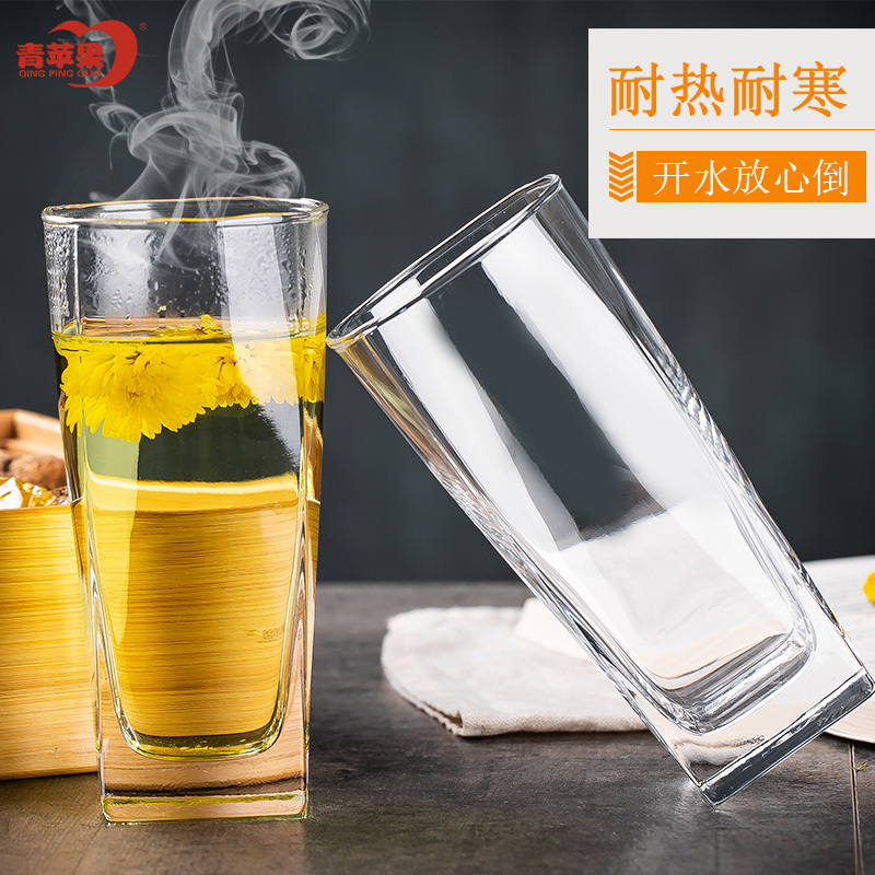 青苹果玻璃水杯茶杯创意厚底果汁杯耐热茶饮杯玻璃杯