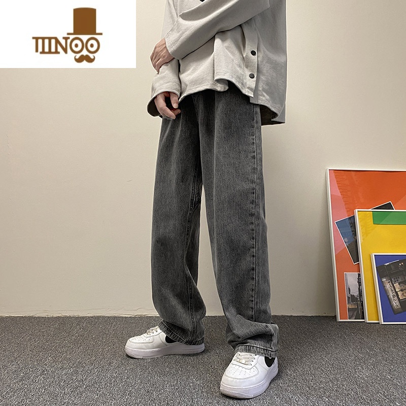 YANXU浅色牛仔裤子男生夏季潮牌情侣宽松百搭阔腿高街学生休闲长裤高清大图