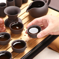 百鸿(Baihong) 整套茶具密胺茶盘竹茶托盛水式功夫茶具茶壶四合一 家用简约密胺黑原矿紫砂电热炉套装