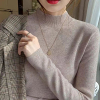 新款秋冬半高领打底衫毛衣女长袖针织衫洋气上衣 4XL145-165斤 卡其色A8高品质百搭