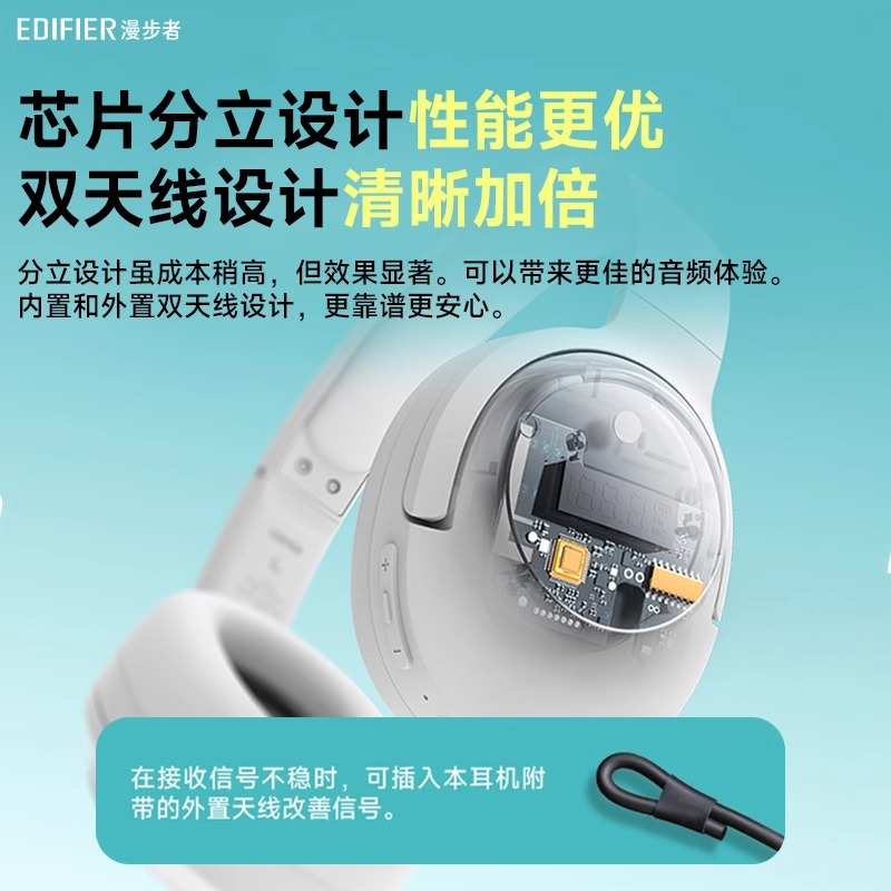 EDIFIER/漫步者 K710W 英语四六级头戴式耳机调频FM蓝牙学生考试电脑游戏无线耳麦长续航听说耳机