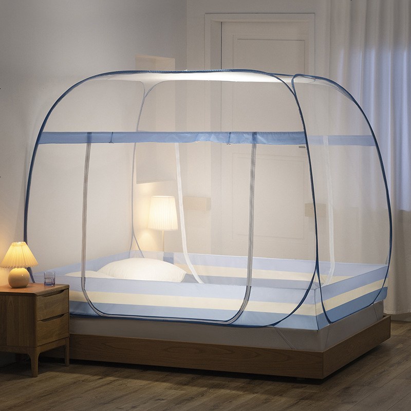 双人家用蚊帐拉链式加密蚊帐纱有底可折叠方顶坐床支架蚊帐免安装视频