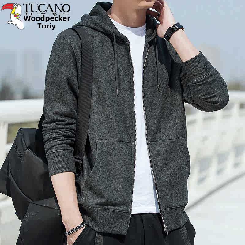 啄木鸟运动衫男子高棉线宽松大尺寸开衫春秋季新运动休闲连帽夹克新潮