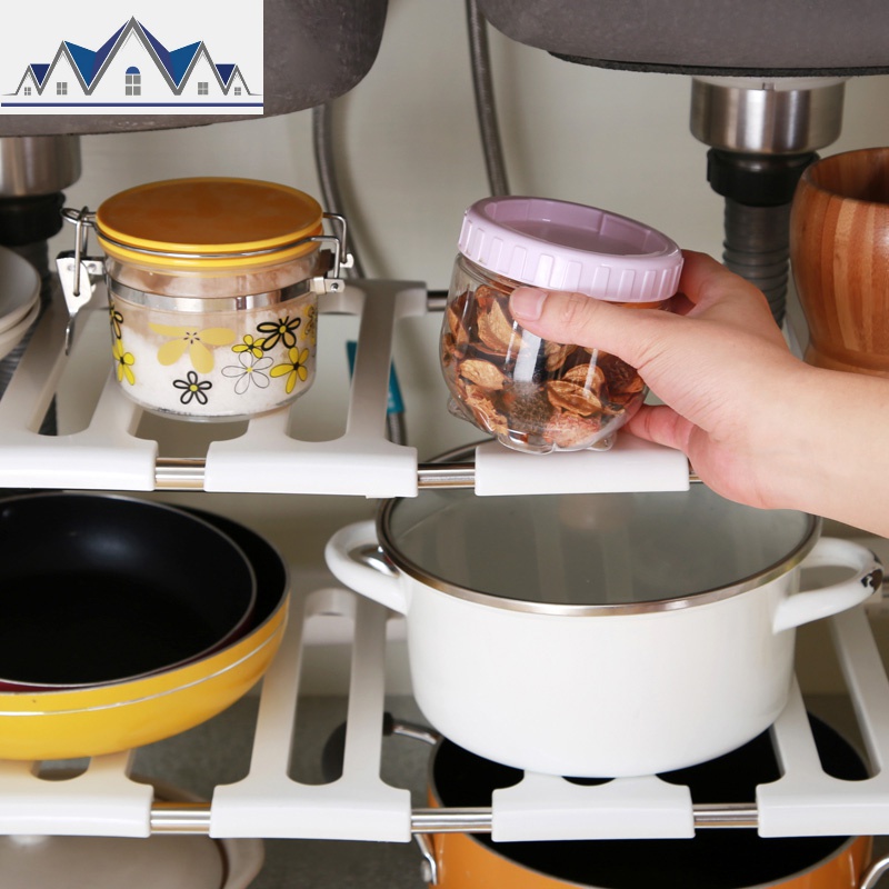 下水置物架家用不锈钢微波炉伸缩架子储物柜厨房调味用品收纳架_3_678高清大图