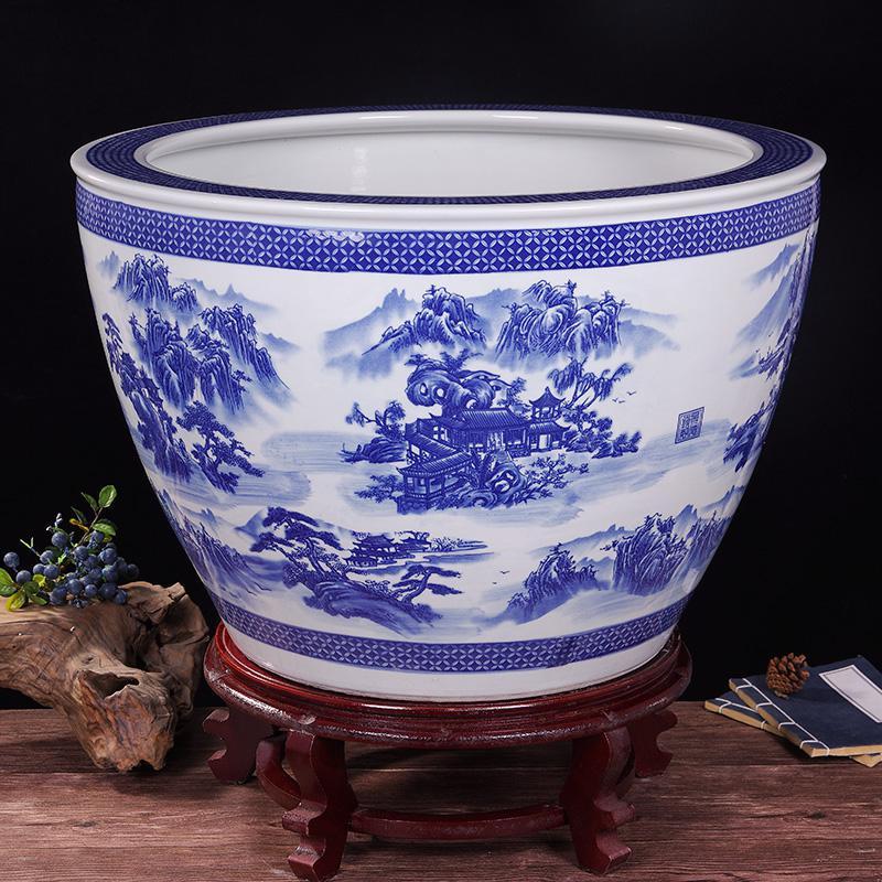 陶瓷花盆青花园艺果树盆栽口径户外古达落地铁树盆景连年有余特大号73