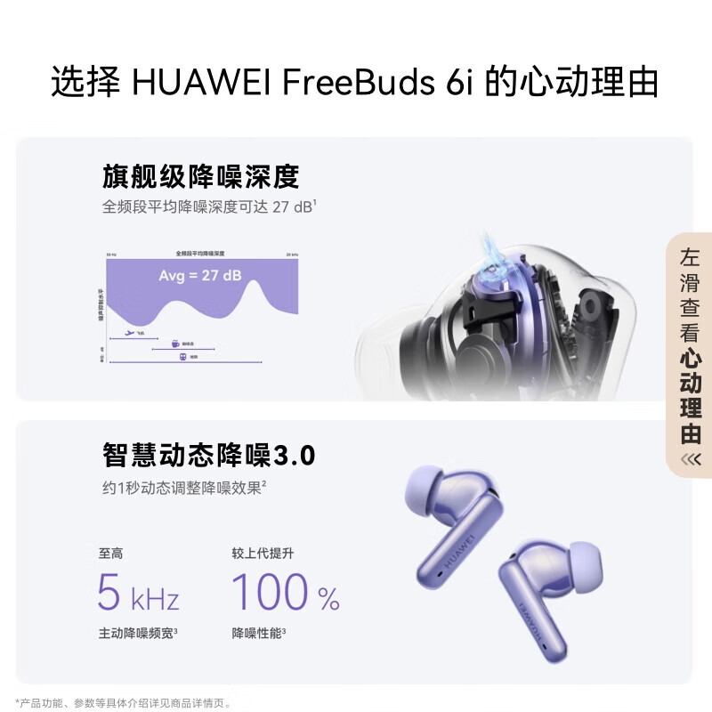 华为FreeBuds6i无线耳机有线充版流光紫高清大图