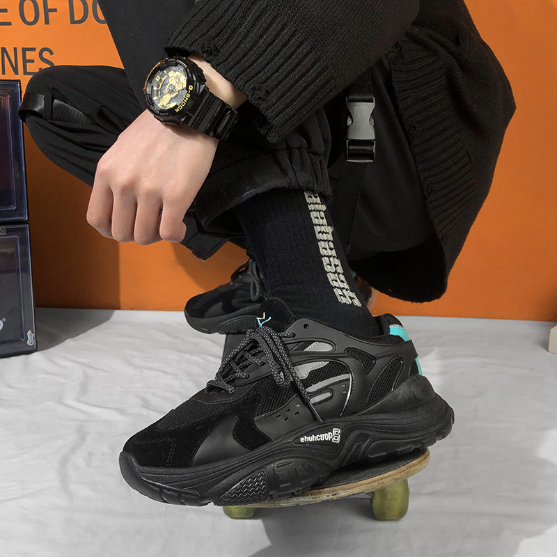 ins港风黑色老爹鞋男韩版潮流百搭情侣增高小众原创运动鞋子高街