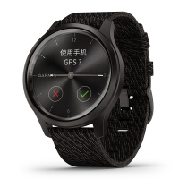 佳明GARMIN Move Style 黑色表盘黑色尼龙编制表带 智能通知心率离线支付触屏指针式智能腕表时尚版