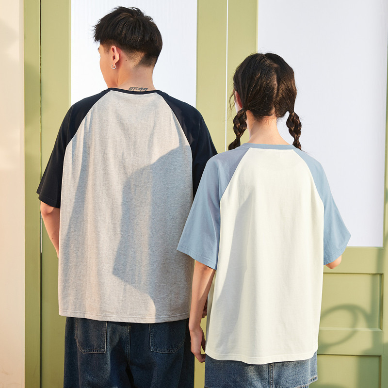 [2.5折价52元]唐狮夏季情侣装短袖女T恤短袖男情侣同码前胸印花插肩袖短T