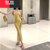 YIBUSHENG红色吊带裙辣妹连衣裙女季性感长裙修身包臀裙御姐风裙子小妈妹 M 黄色