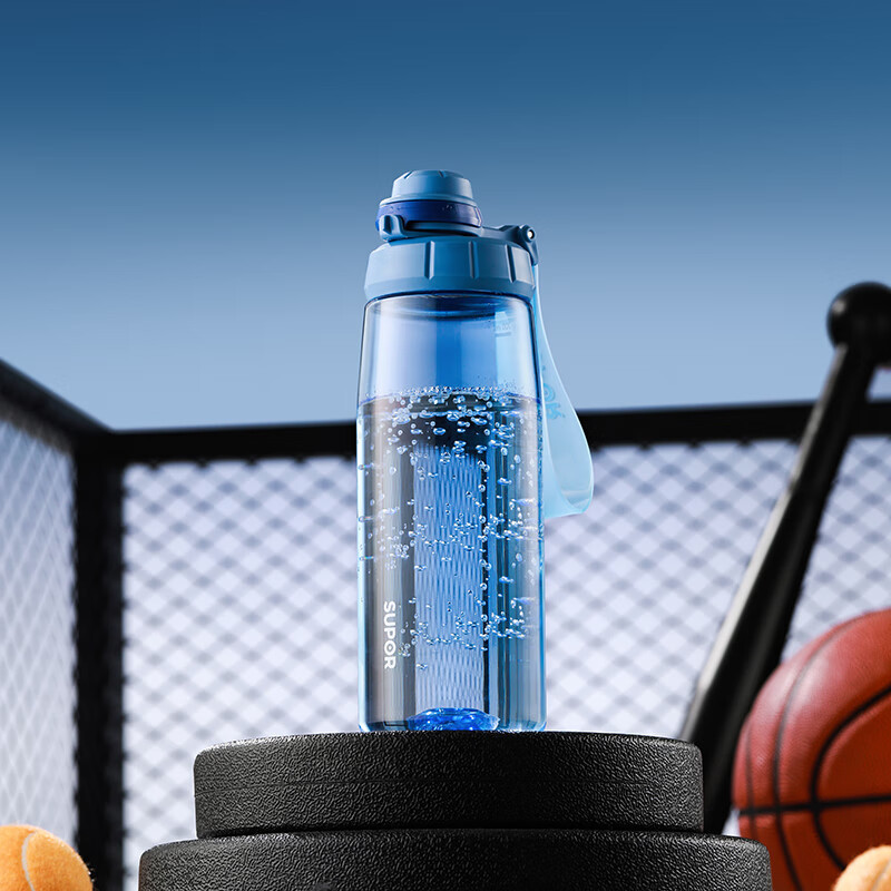 苏泊尔(SUPOR)KCP75LG20 水杯便携男女学生夏天简约随手大容量健身运动塑料杯子 湖水蓝 750ml 1个
