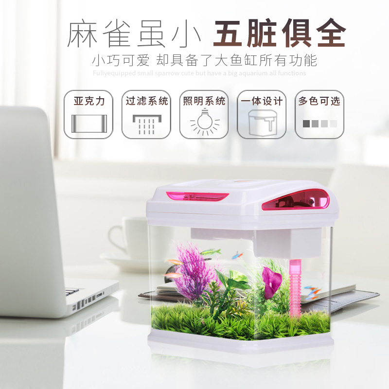小型鱼缸水族箱 创意观赏鱼缸亚克力金鱼缸迷你生态造景鱼缸高清大图