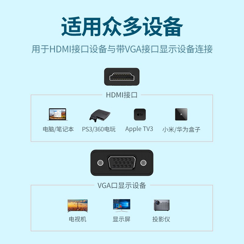 HDMI转VGA线转换器显示器投影仪线 黑色 CM270 单只装