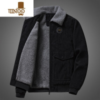 YANXU2023新款灯芯绒男士夹克加绒保暖长袖男休闲百搭短款男外套 L 黑色