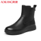 奥康女靴秋冬季切尔西短靴休闲高帮女鞋加绒加厚棉靴女牛皮保暖马丁靴