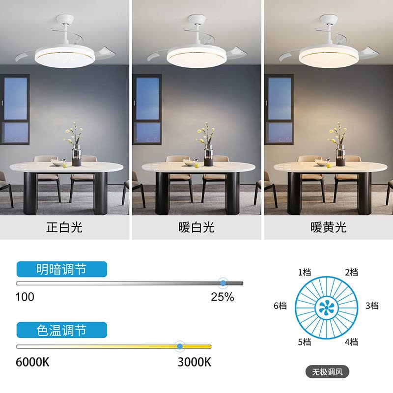 雷士照明(NVC)吊扇灯客厅餐厅家用风扇吊灯简约现代电扇灯具遥控变频隐形风扇灯图片