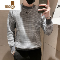 YANXU2023新款圆领加厚套头针织衫男百搭格子毛衣修身打底长袖0 3XL 黑色